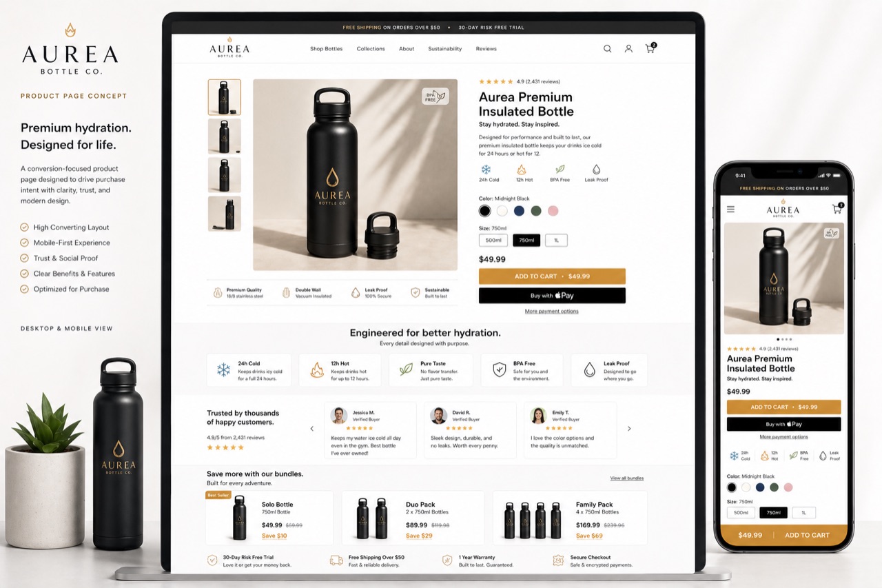 Aurea Bottle Co. concept website design by Onyxarro