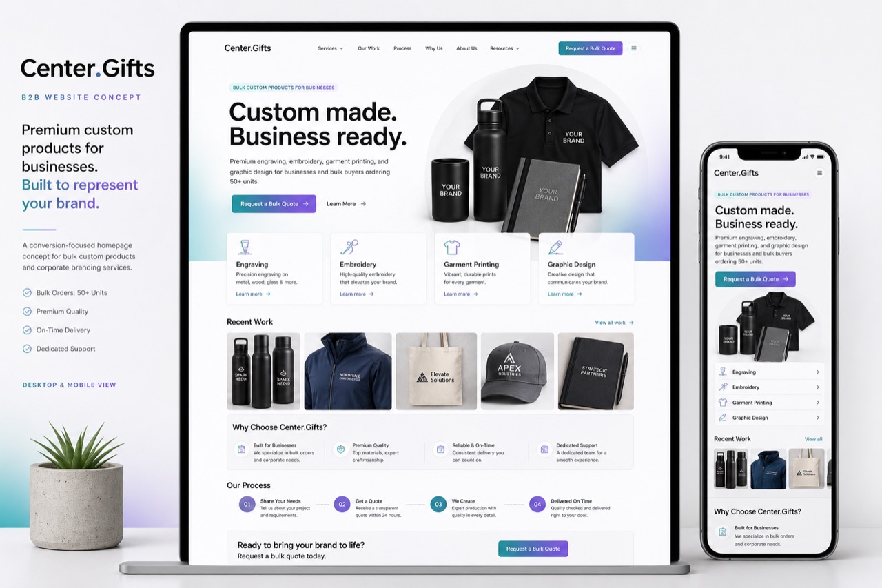 Center.Gifts concept website design by Onyxarro