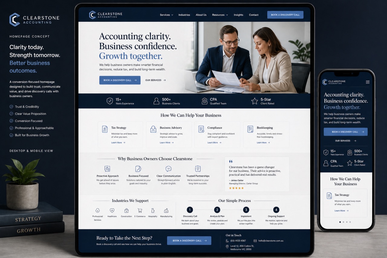 Clearstone Accounting concept website design by Onyxarro