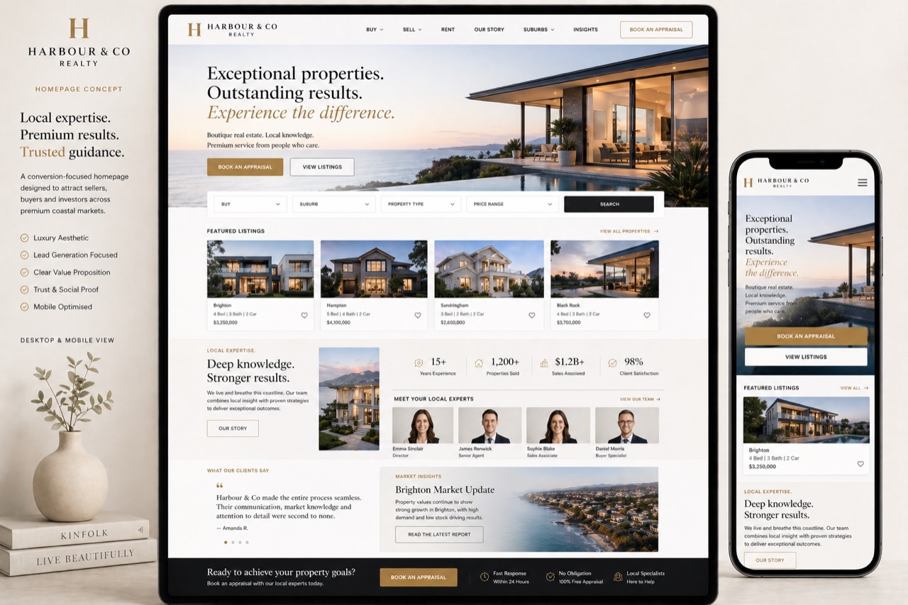Harbour & Co Realty concept website design by Onyxarro