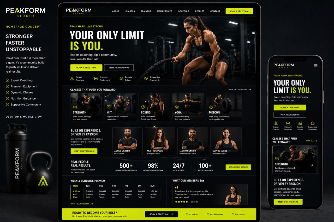 PeakForm Studio concept website design by Onyxarro