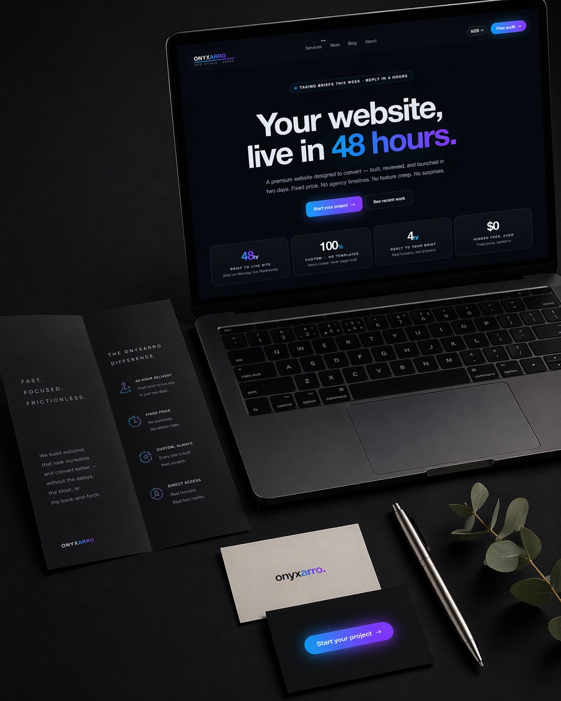 A laptop flatlay on a desk, planning a Shopify to Squarespace migration and its cost.