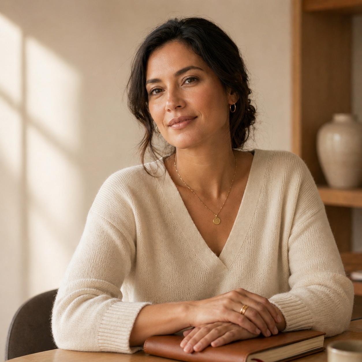 Concept portrait: sample founder seated (fictional)